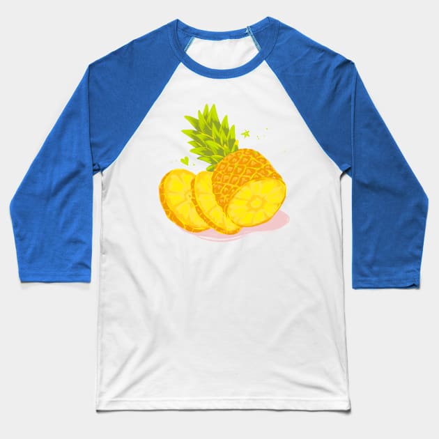 Pineapple Hand Drawn Chalk Baseball T-Shirt by Mako Design 